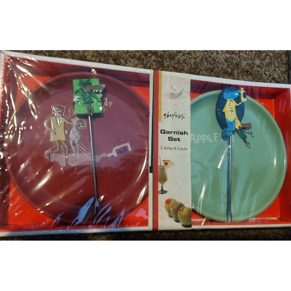 Shonfeld's Garnish Set 2 Dishes & Picks Appetizer Plates New in Box‎